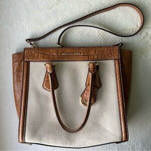 Michael Kors Large Collete Tote Satchel Shoulder Bag/Purse Crocodile Tan Brown